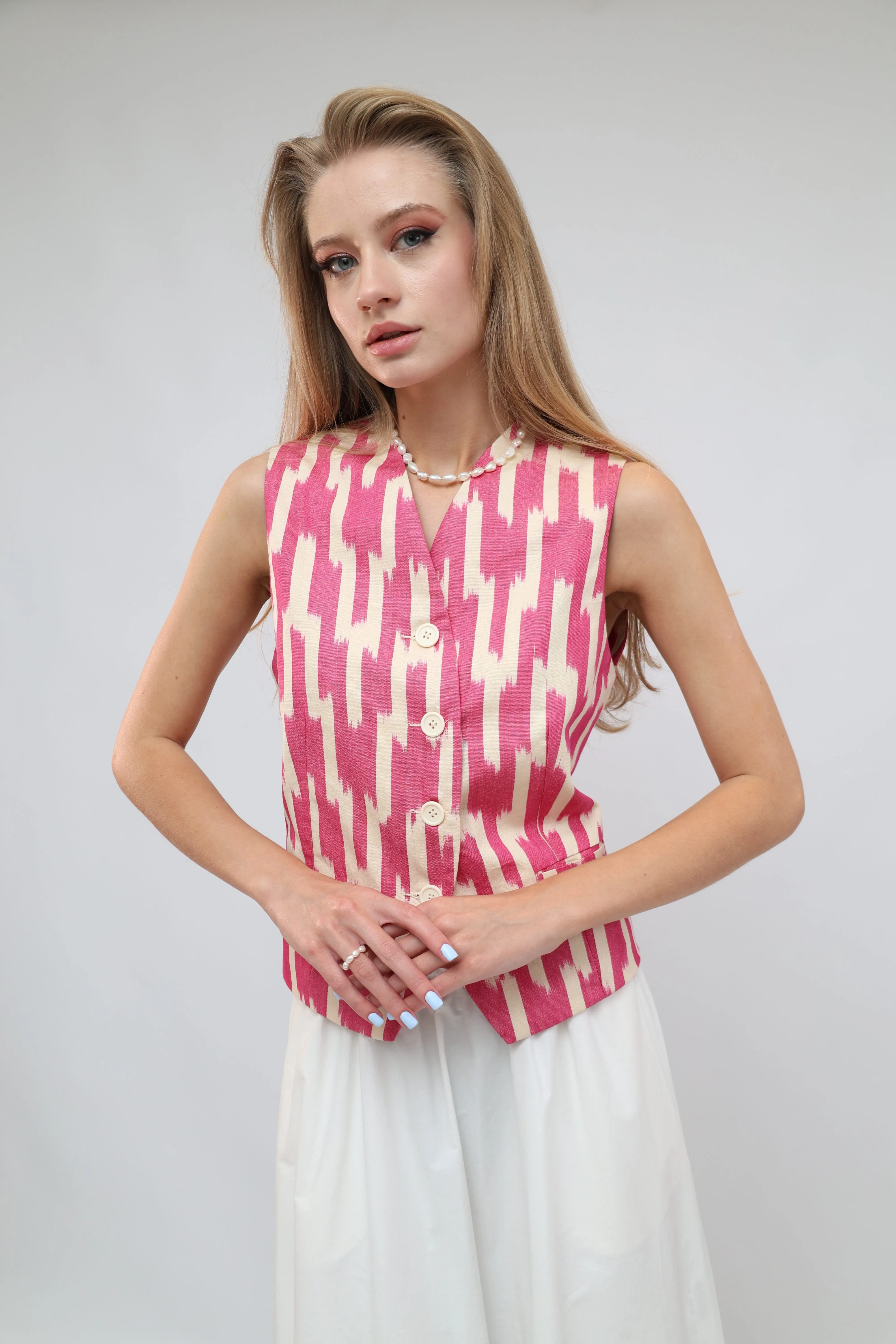 100% Cotton Purple Ikat Waistcoat