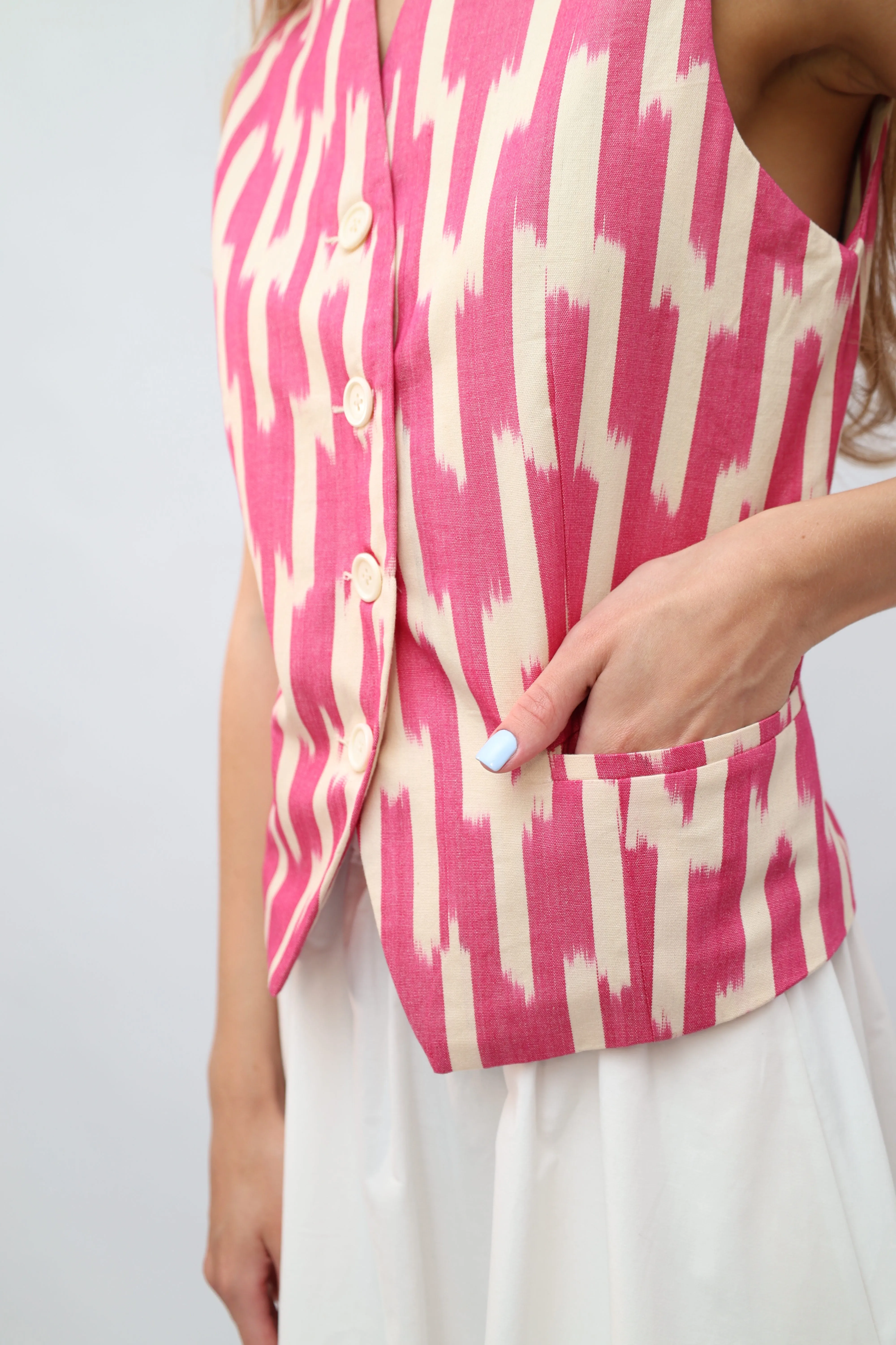 100% Cotton Purple Ikat Waistcoat