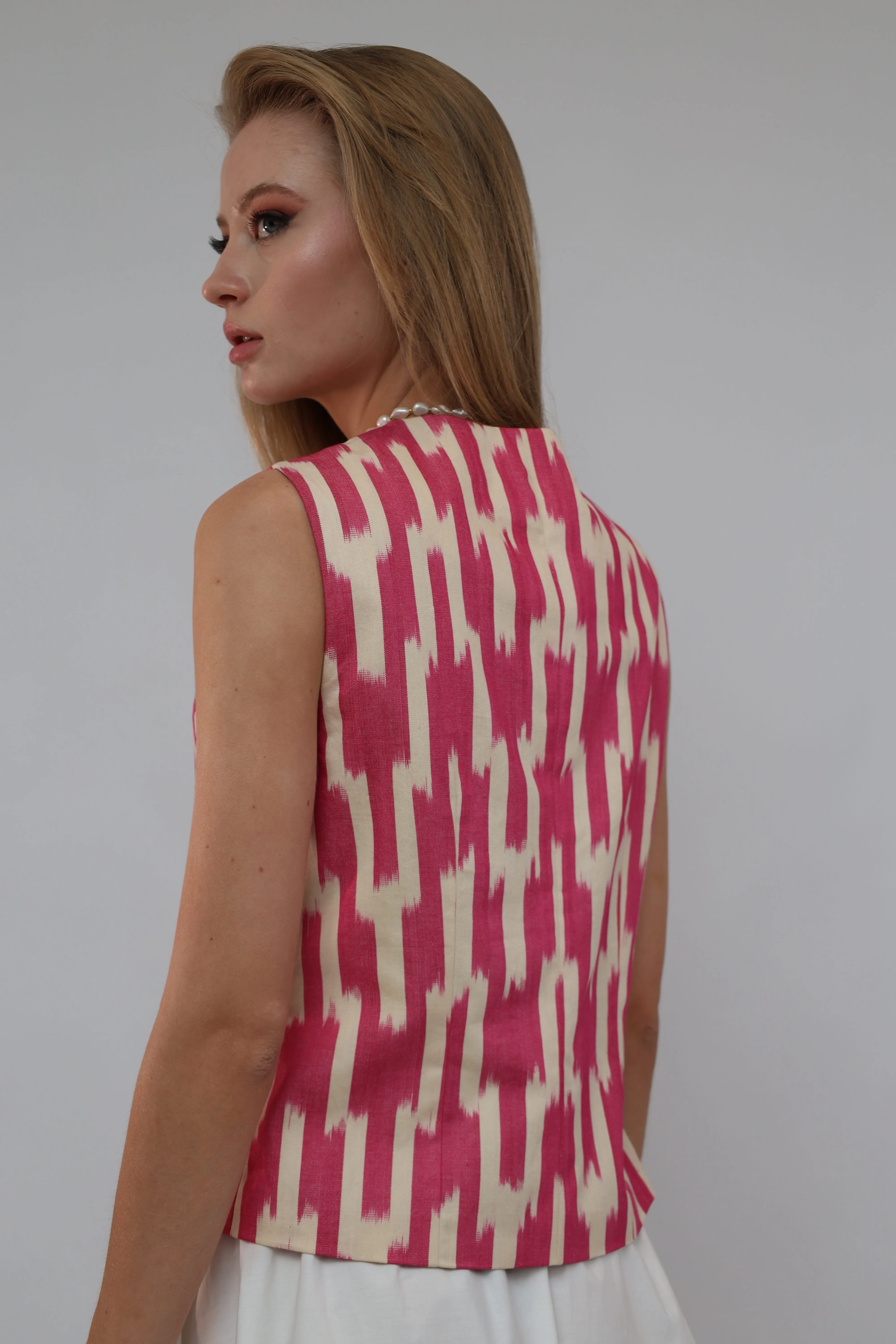 100% Cotton Purple Ikat Waistcoat