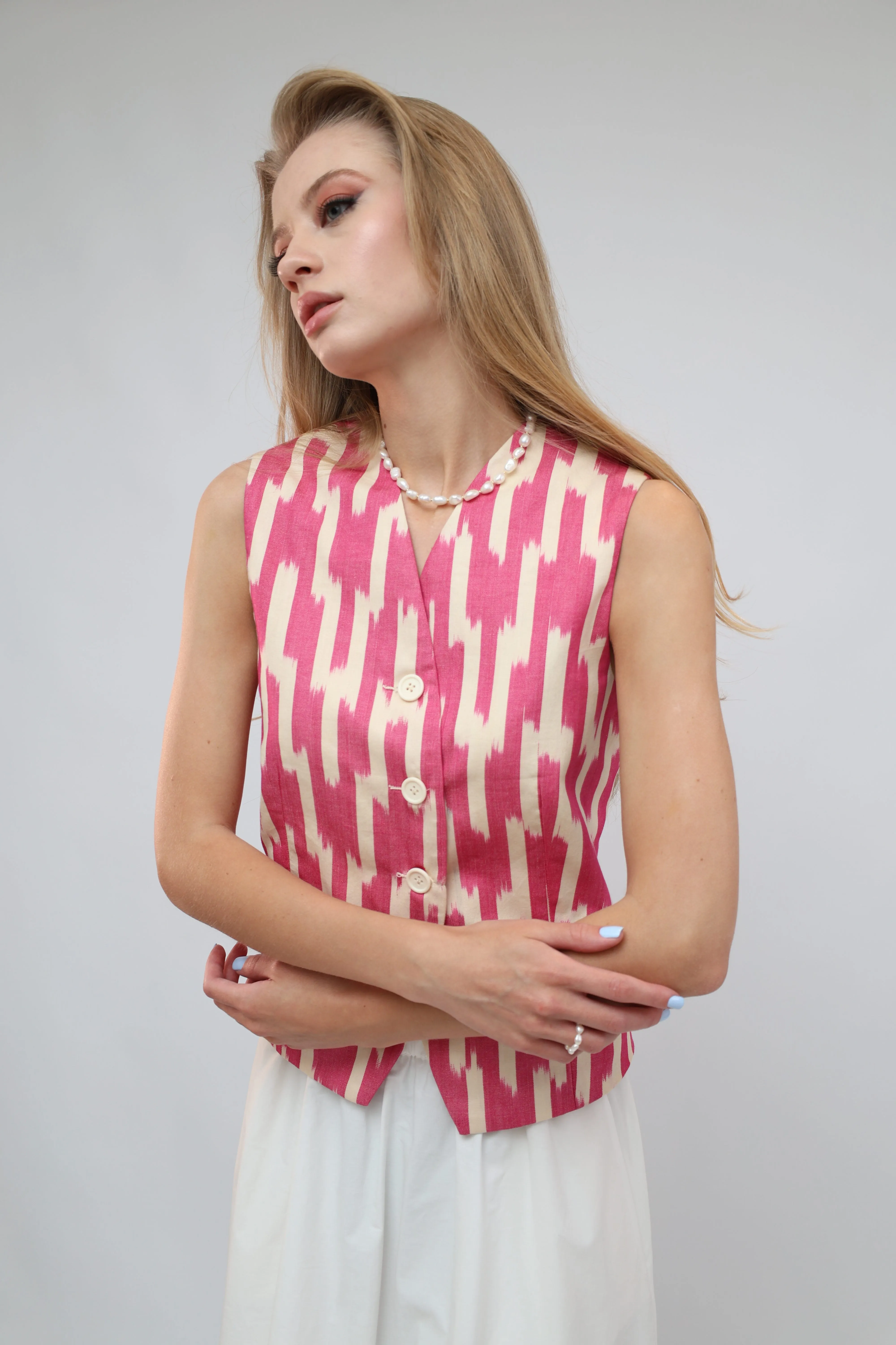 100% Cotton Purple Ikat Waistcoat