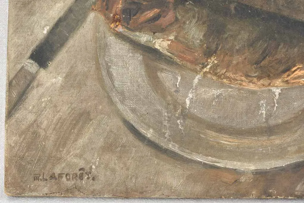 1950s still life painting - fish with lemon 11" x 14¼"