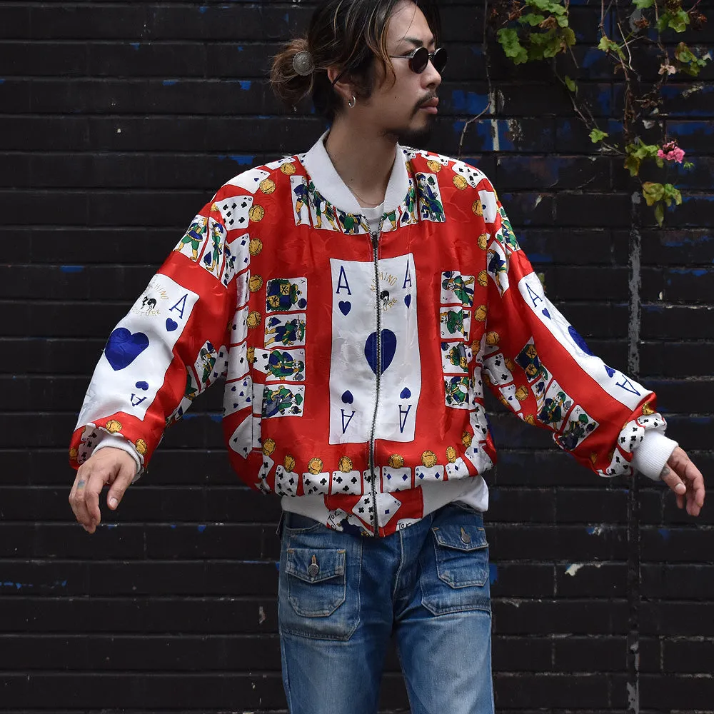 80’s ブートレグ MOSCHINO トランプ柄/スカーフ柄 サテンジャケット 230628H