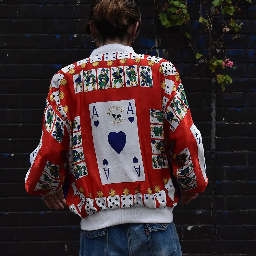 80’s ブートレグ MOSCHINO トランプ柄/スカーフ柄 サテンジャケット 230628H