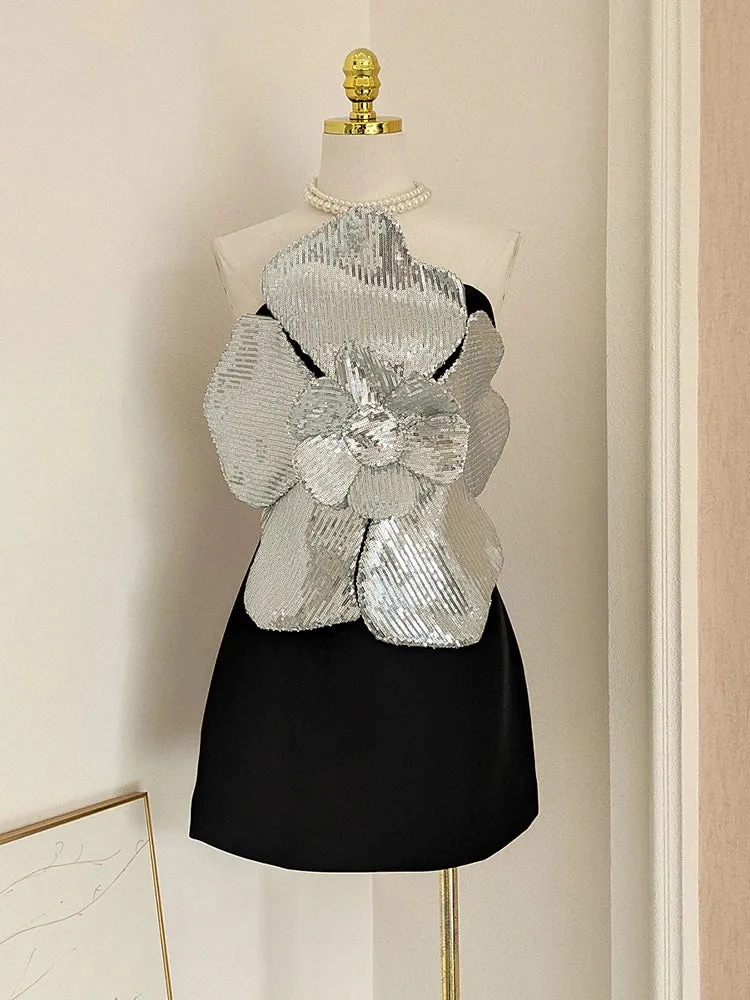 A&A Luxe Sequin 3D Embroidered Flower Dress