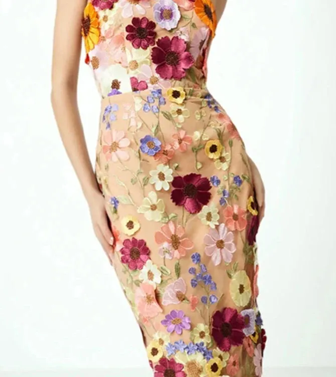 A&A Suzy Mesh Midi 3D Flower Dress
