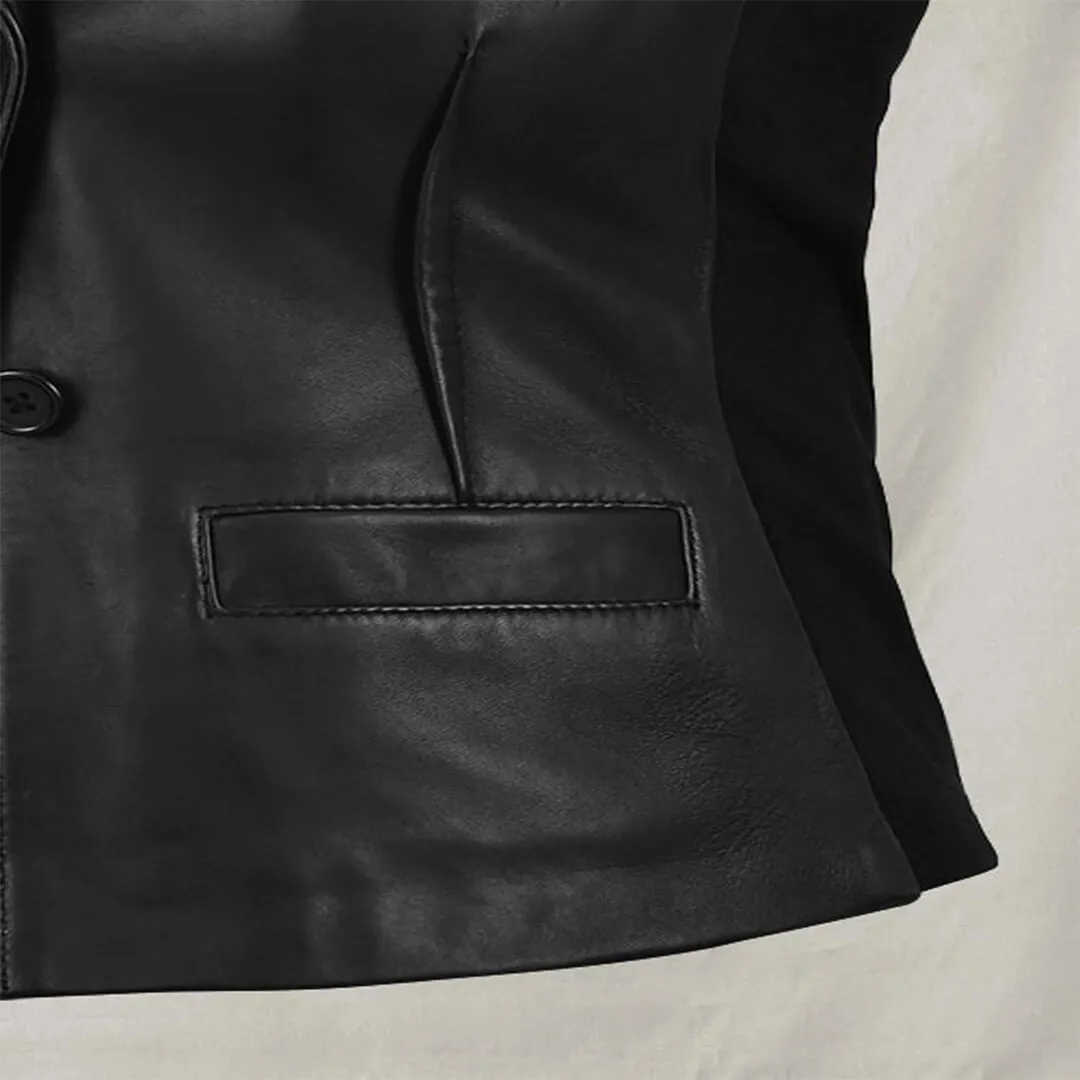 Black  Cropped Leather Blazer