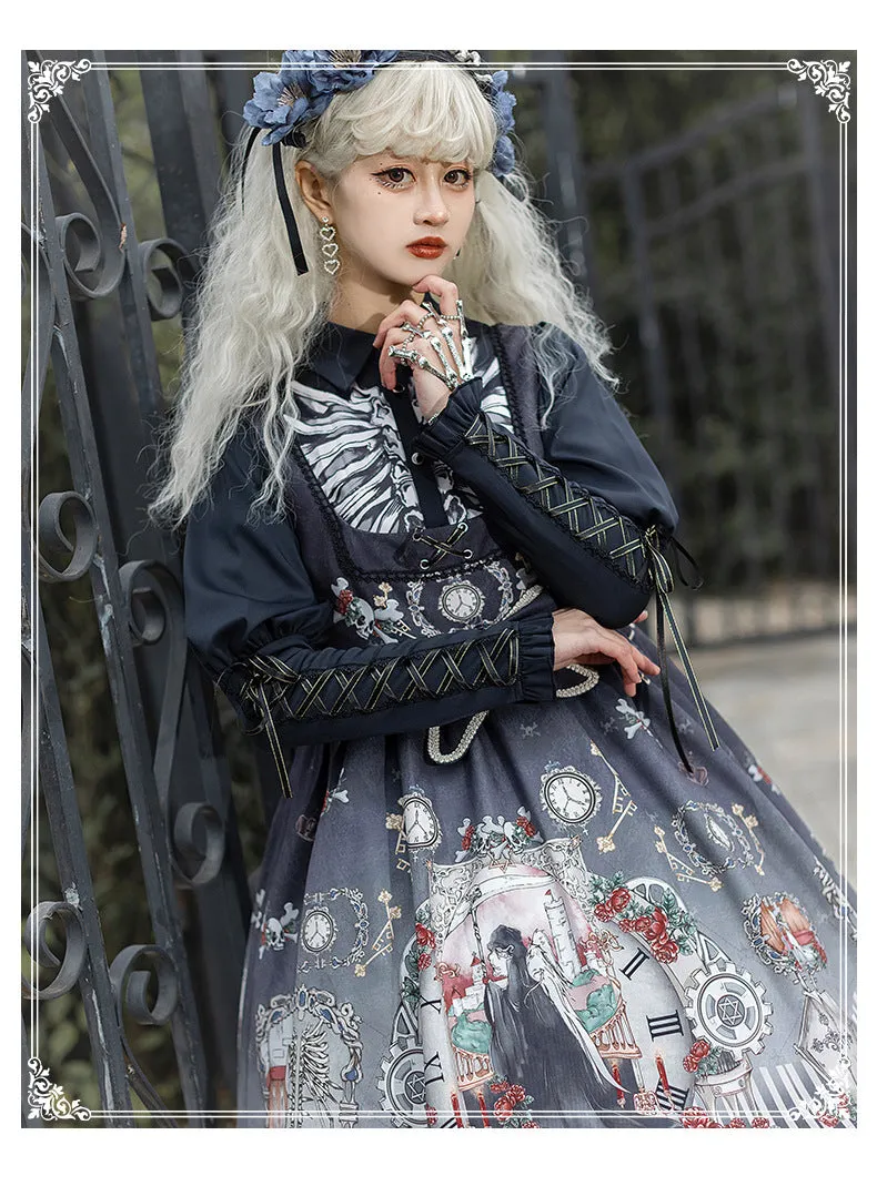Black Fairy Tale ~ Gothic Lolita JSK Dress w. Long Sleeve Blouse by YLF