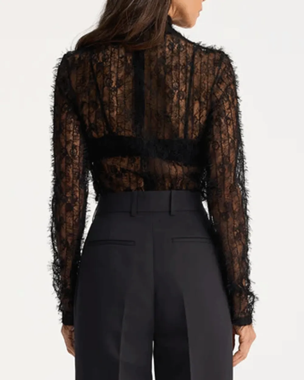 Black High Neck Textured Sheer Top