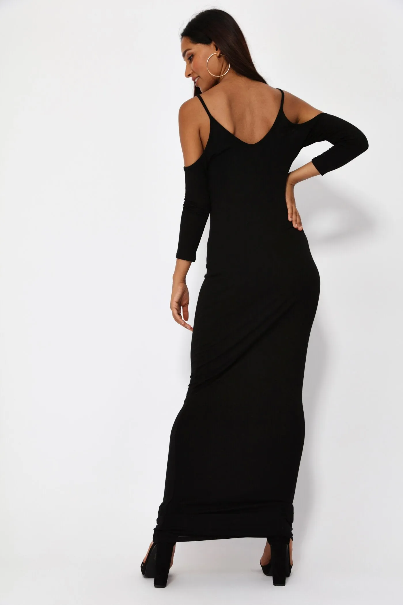 Black Open Shoulder Maxi Dress
