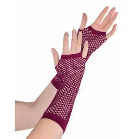Burgundy Fishnet Gloves Long