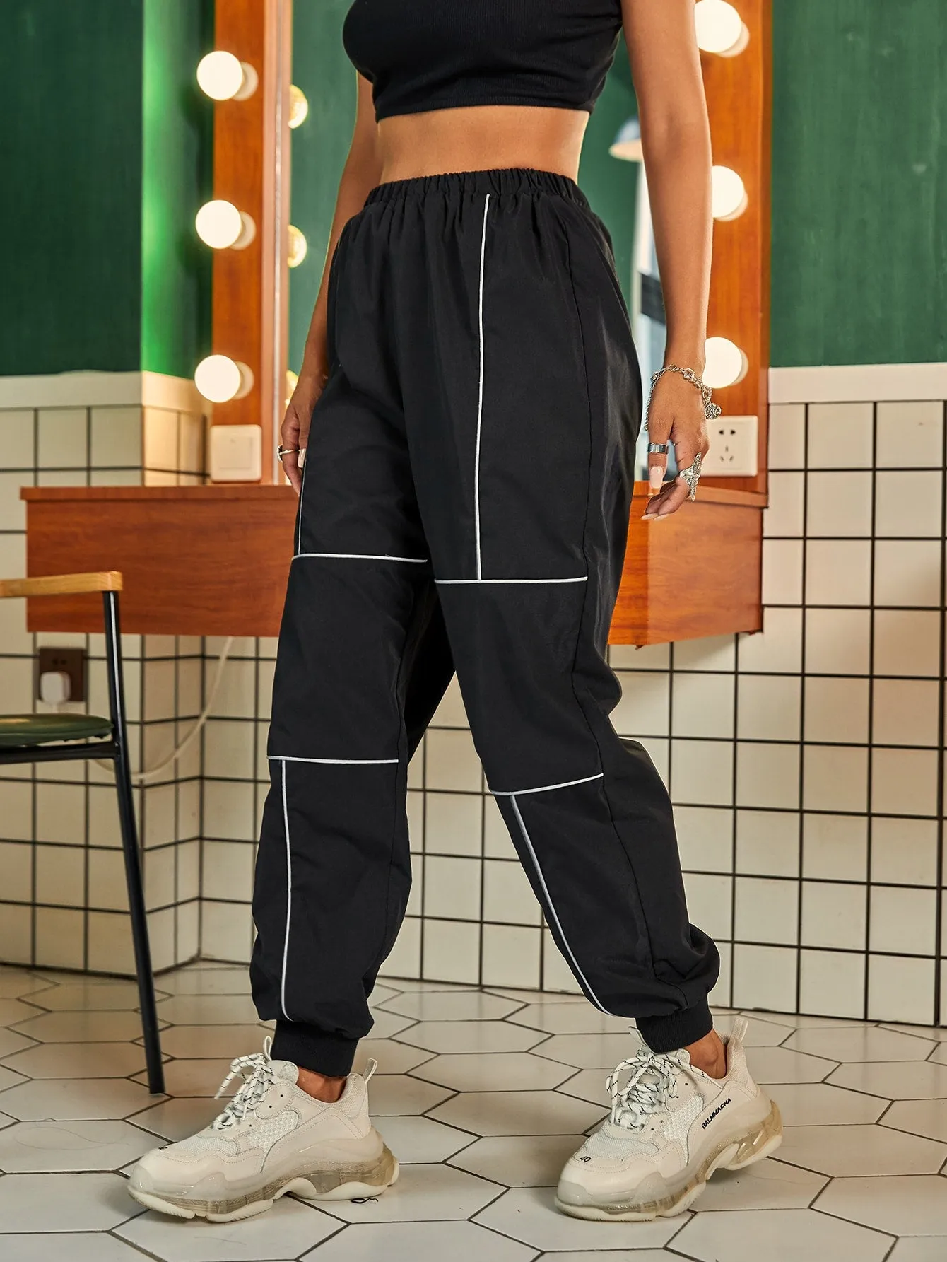 Contrast Binding High Waist Long Women Pants