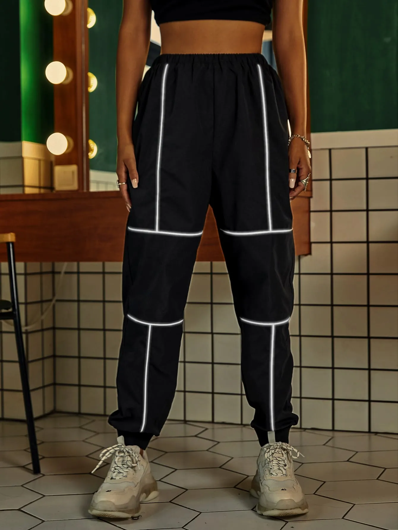 Contrast Binding High Waist Long Women Pants