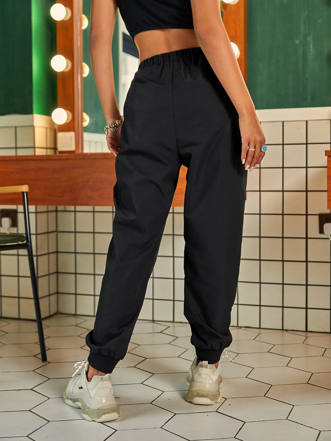 Contrast Binding High Waist Long Women Pants