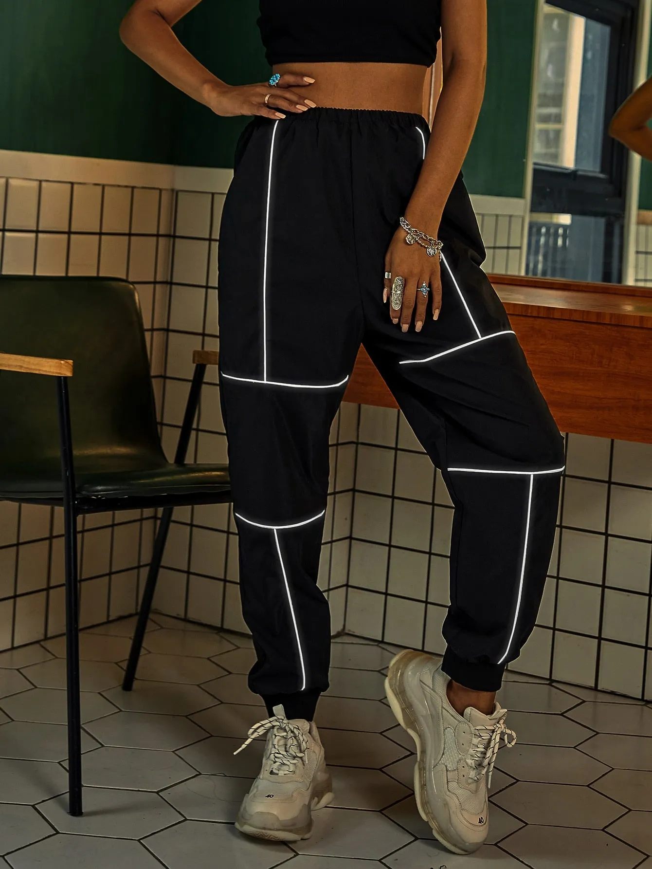 Contrast Binding High Waist Long Women Pants