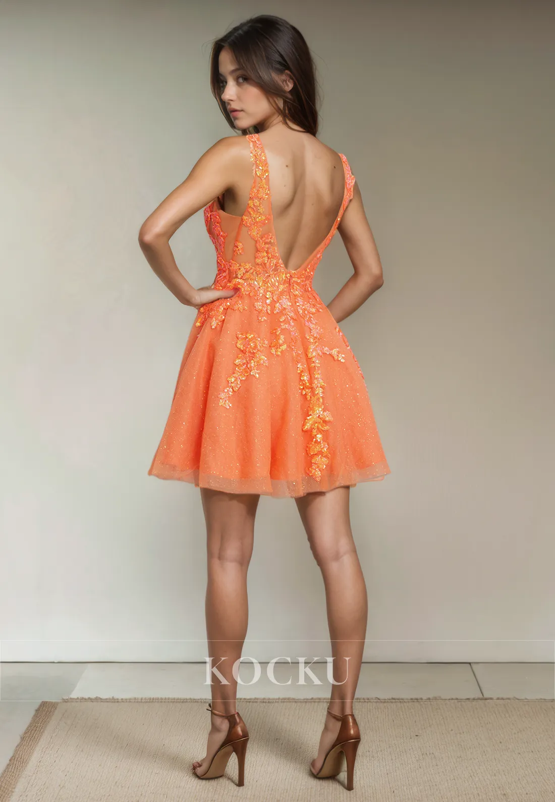 Couture & Ornate V-Neck Sleeveless Flower Appliques Party Homecoming Dress