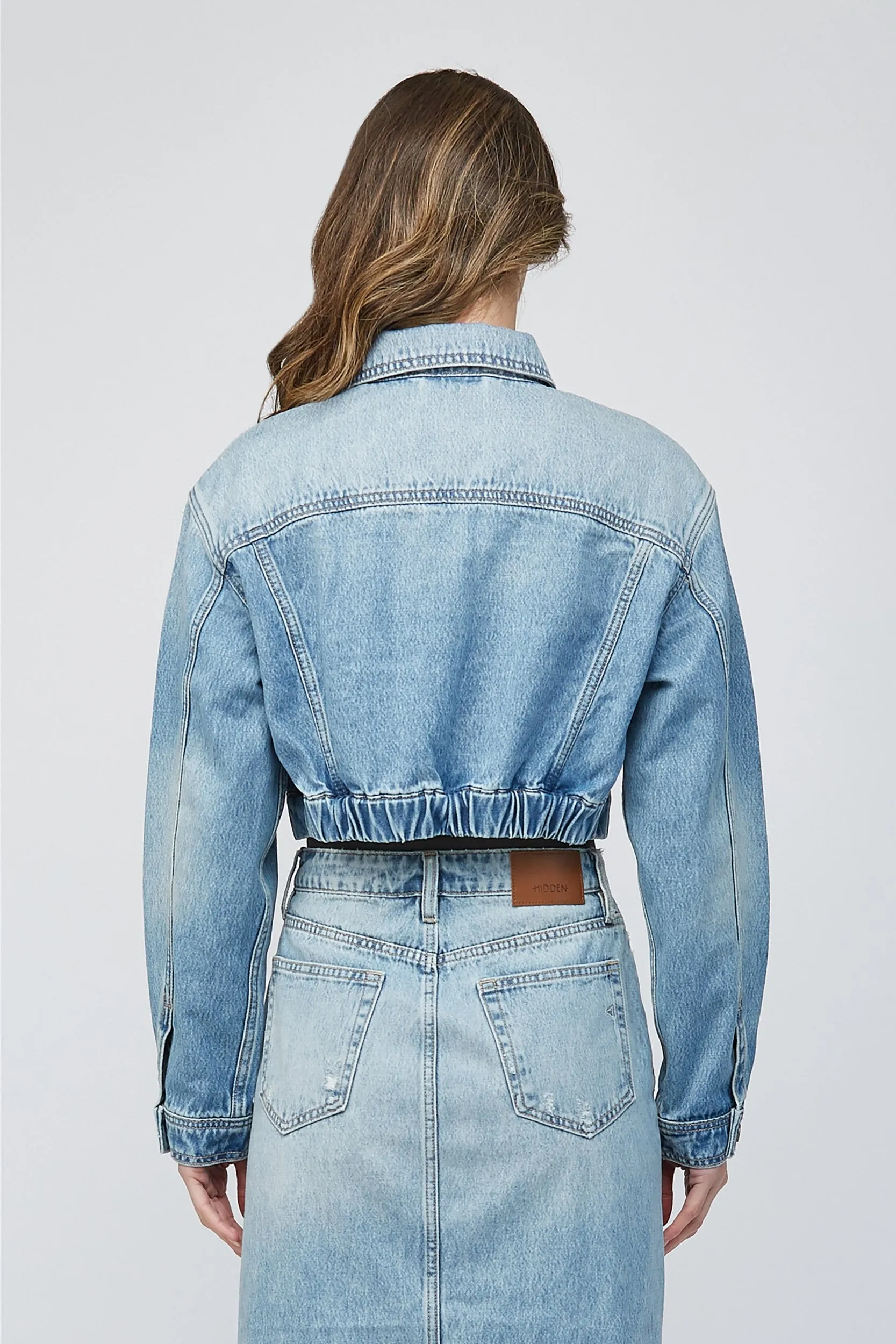 Cropped Cargo Denim Jacket by Hidden