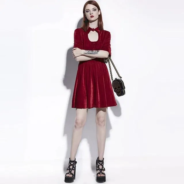 Dark Red Summer A-Line Casual Vintage Gothics Dress