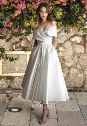 Elegant & Simple A-Line Short sleeves Satin Wedding Dress