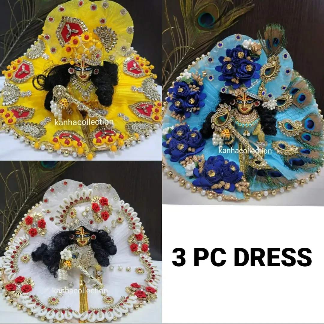 Festive combo PACK 0F 3 DESIGNER DRESS WITH PAGDI , BANSURI AND NAPPY (10PC COMBO)