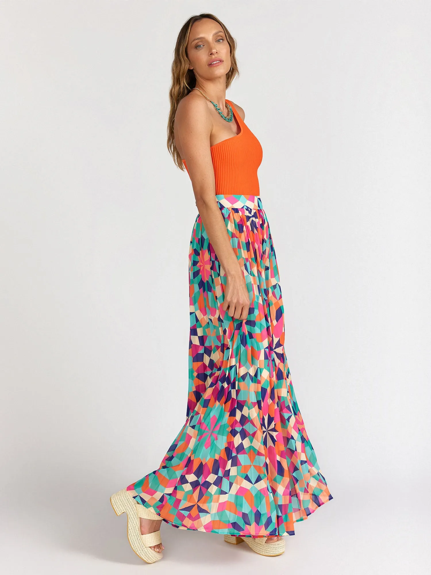 Flying Tomato Pleated Kaleidoscope Printed Wide Leg Pant - Brands We Love