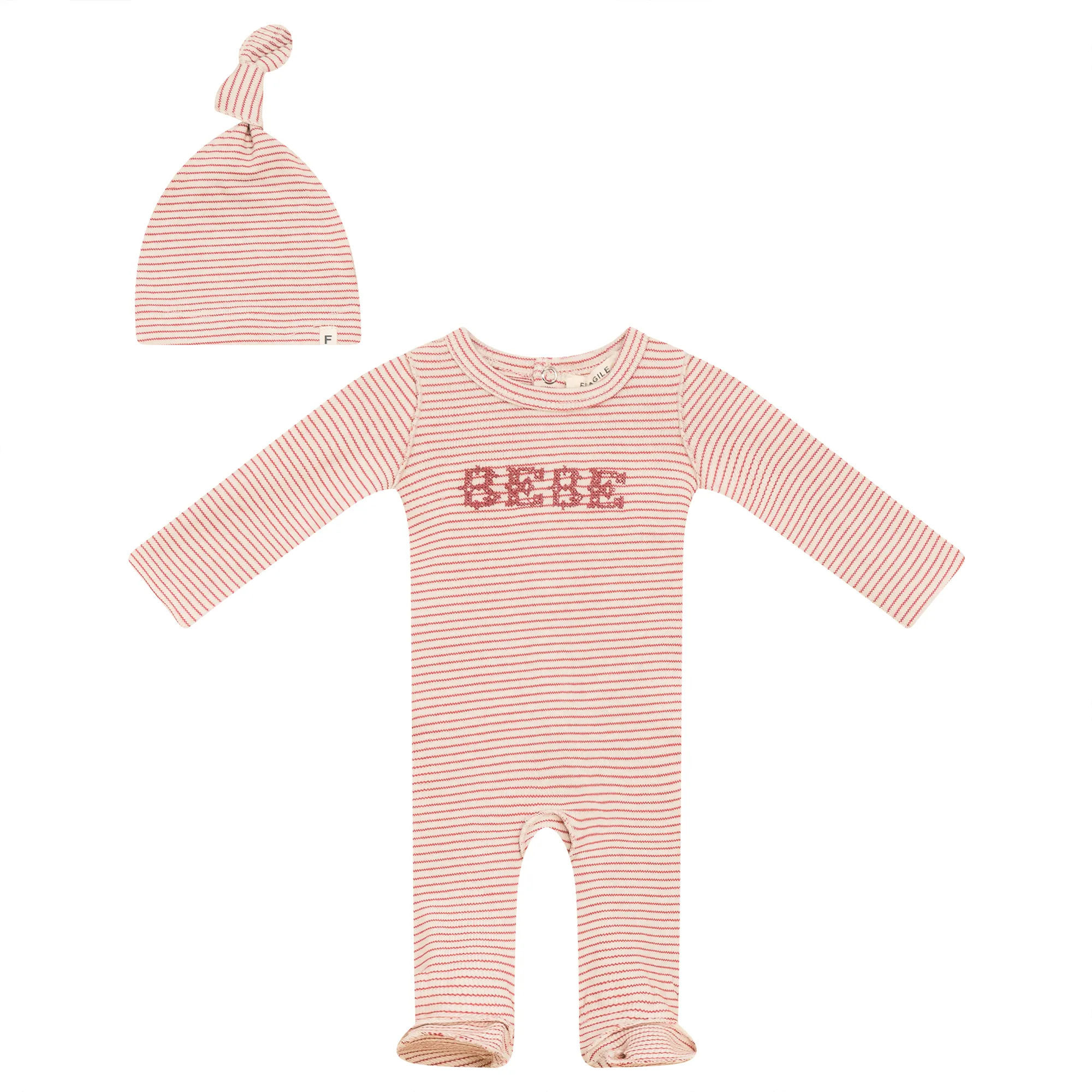Fragile Pepper Stripe Stretch Knit Footie   Hat