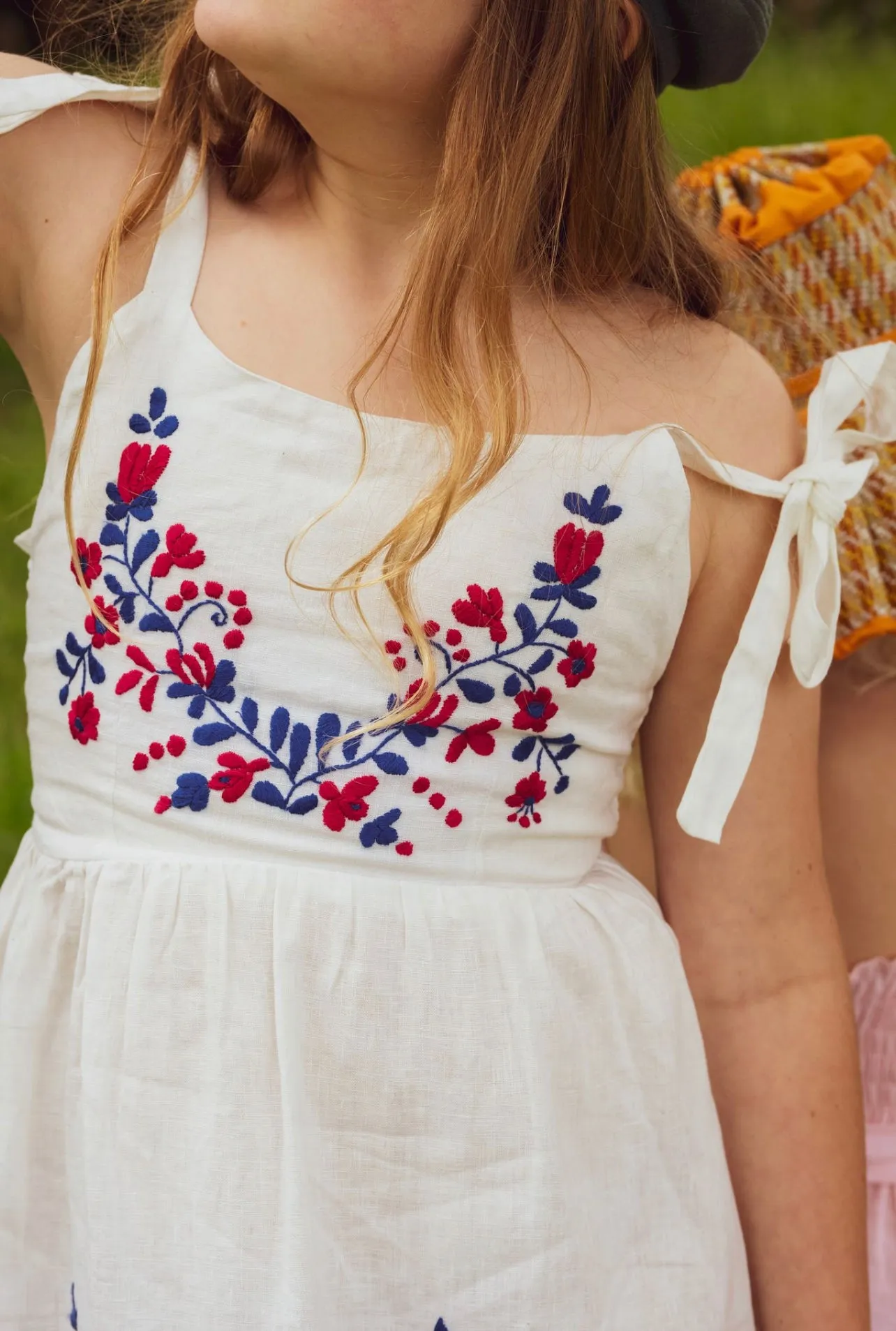Frida Dress Salt Linen Embroidery and Crochet