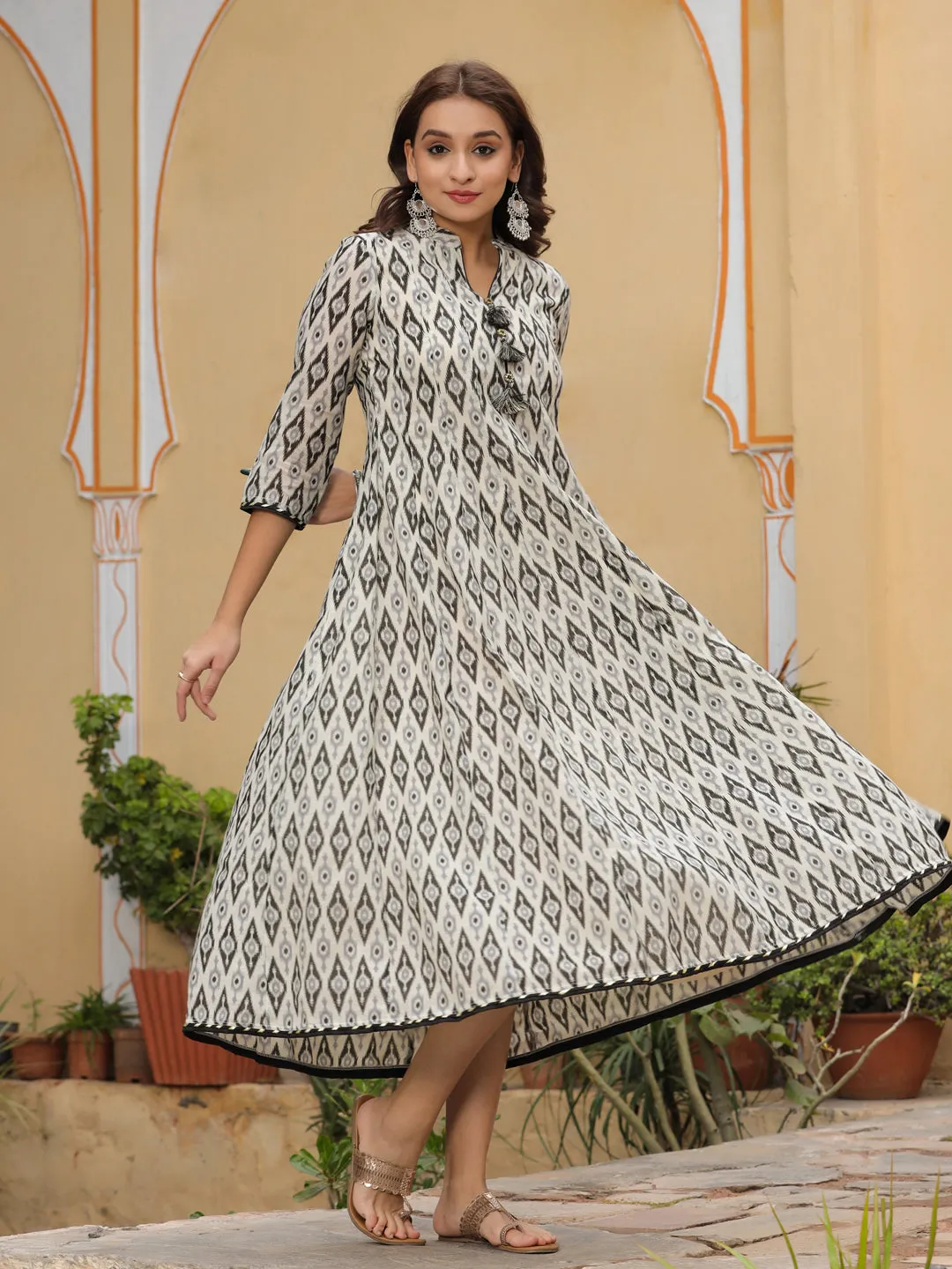Geometric Print Anarkali Dress