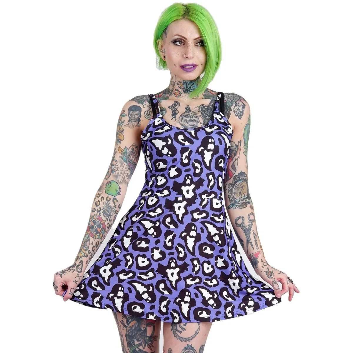 Ghastly Ghost Leopard Print Skater Dress