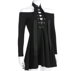 Gothic Bandage Long Sleeve Choker Pleated Dress