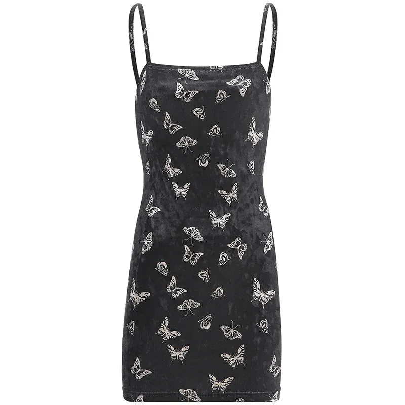 Gothic Spaghetti Strap Backless Off Shoulder Mini Dress