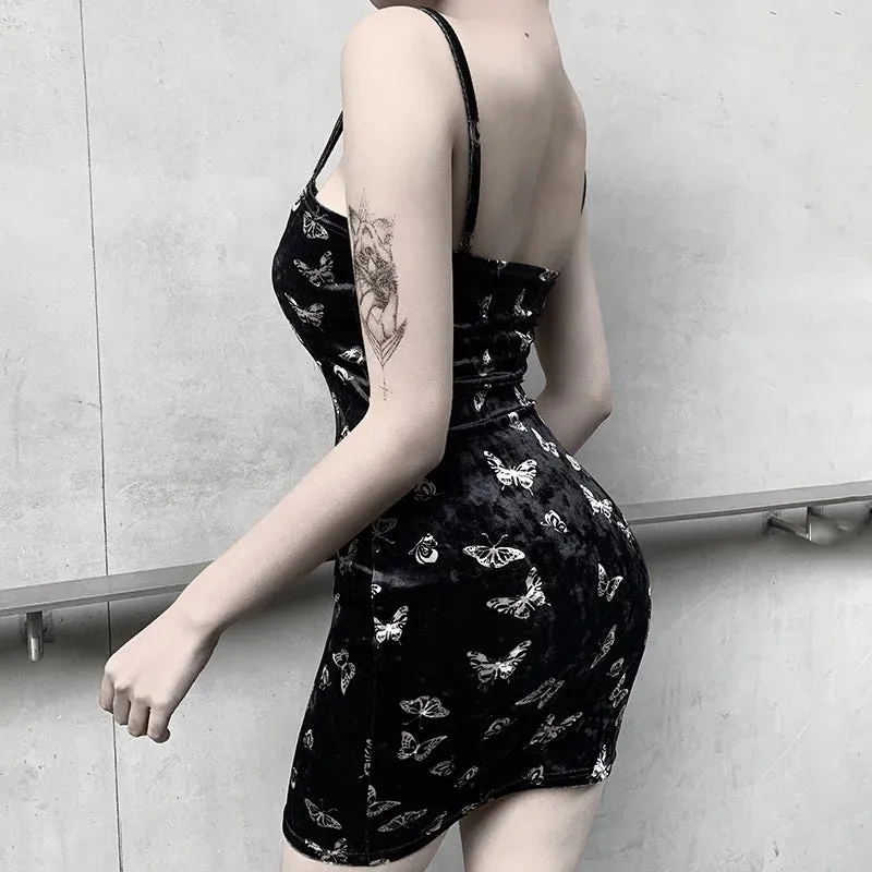 Gothic Spaghetti Strap Backless Off Shoulder Mini Dress