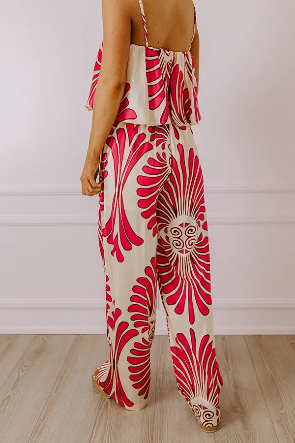 Hawaiian Paradise Satin High Waist Pants In Fuchsia