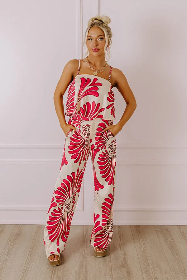 Hawaiian Paradise Satin High Waist Pants In Fuchsia