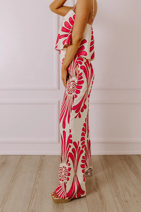 Hawaiian Paradise Satin High Waist Pants In Fuchsia