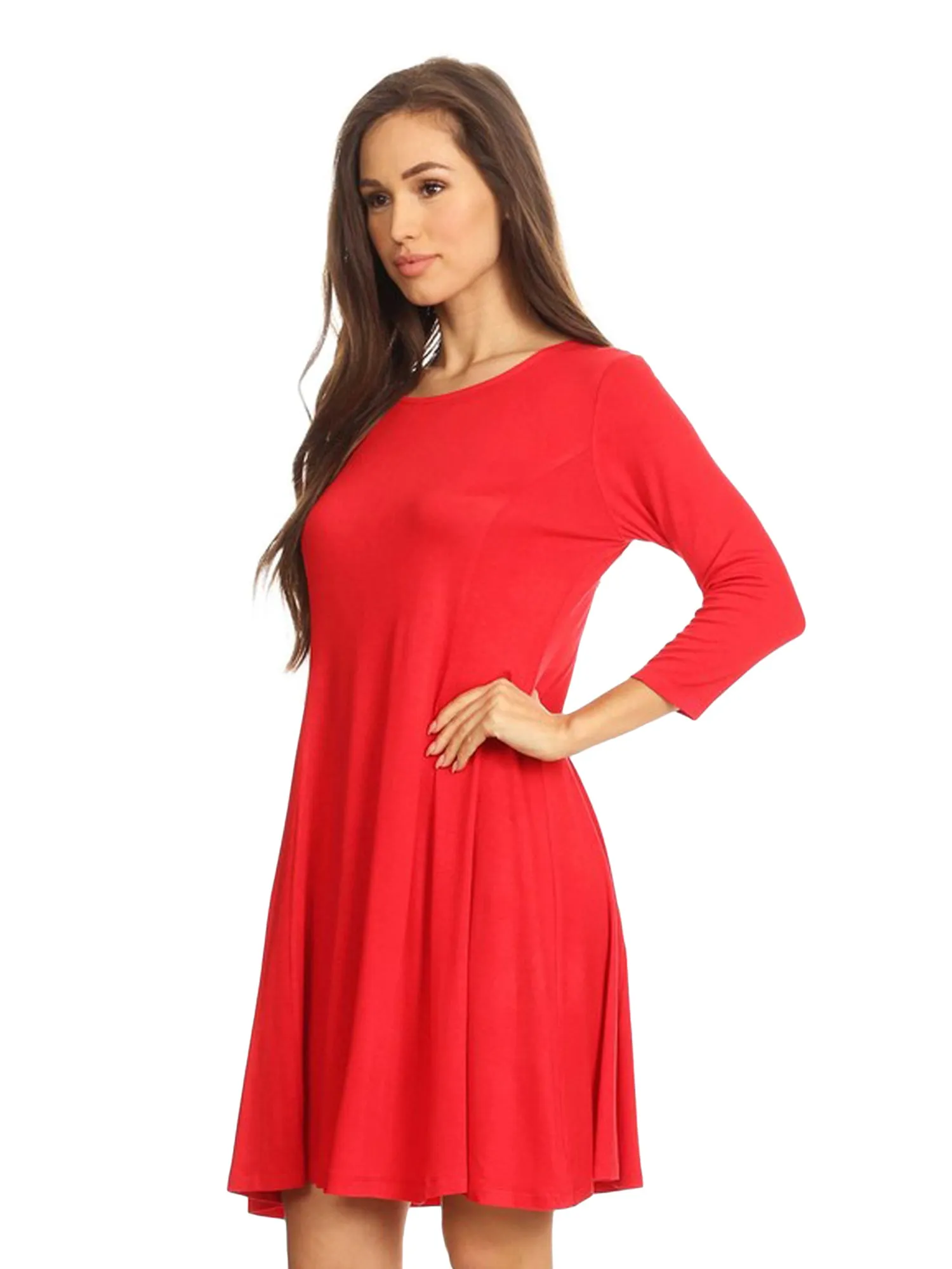 Jersey Knit Long Sleeve Flared Swing Dress