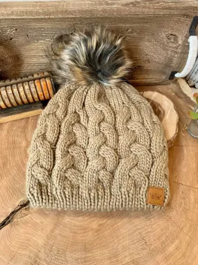 Khaki Cable Knit Winter hat