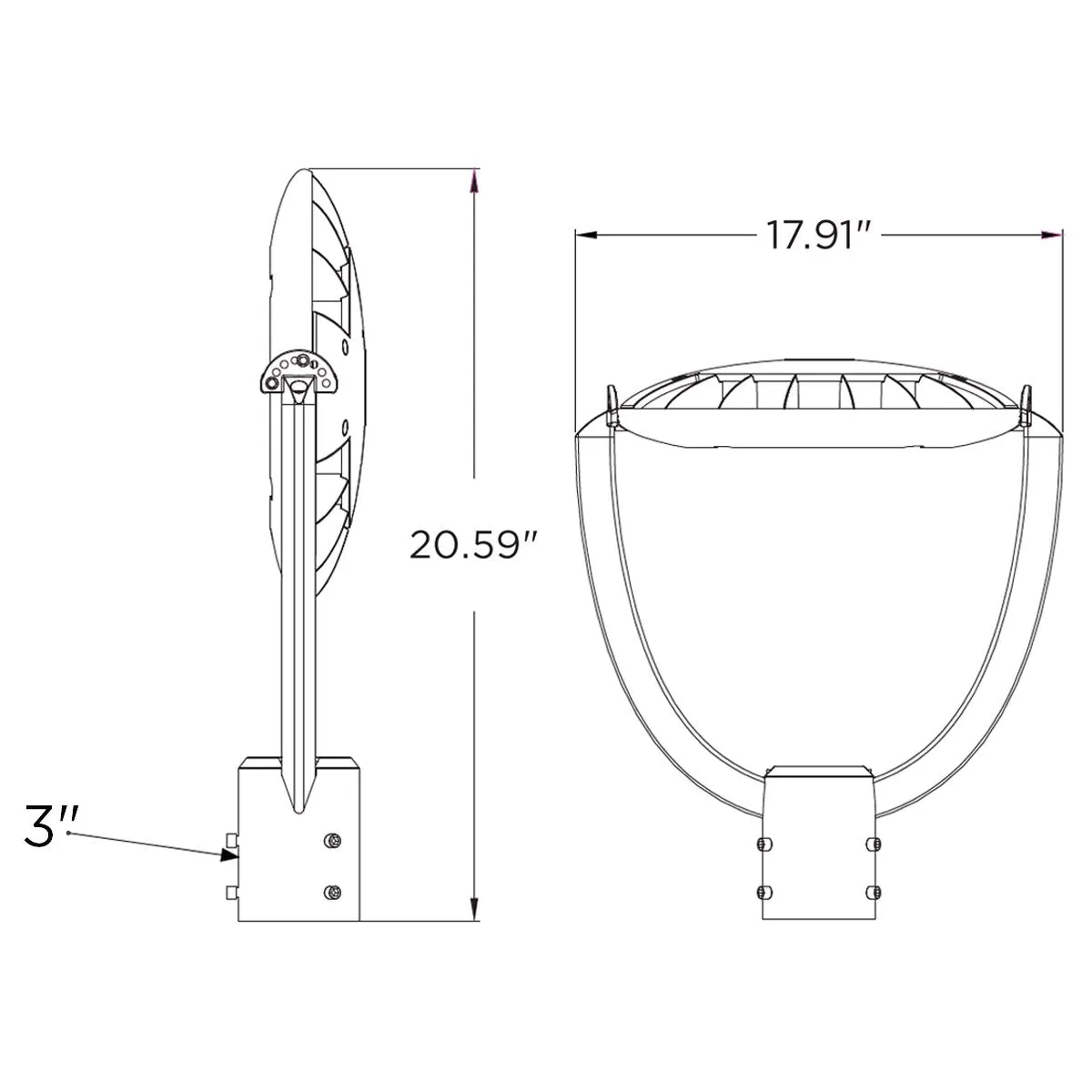 LED Post Top Area Light, 55 Watts, 7500 Lumens, Selectable CCT 30K/40K/50K, 120-347V