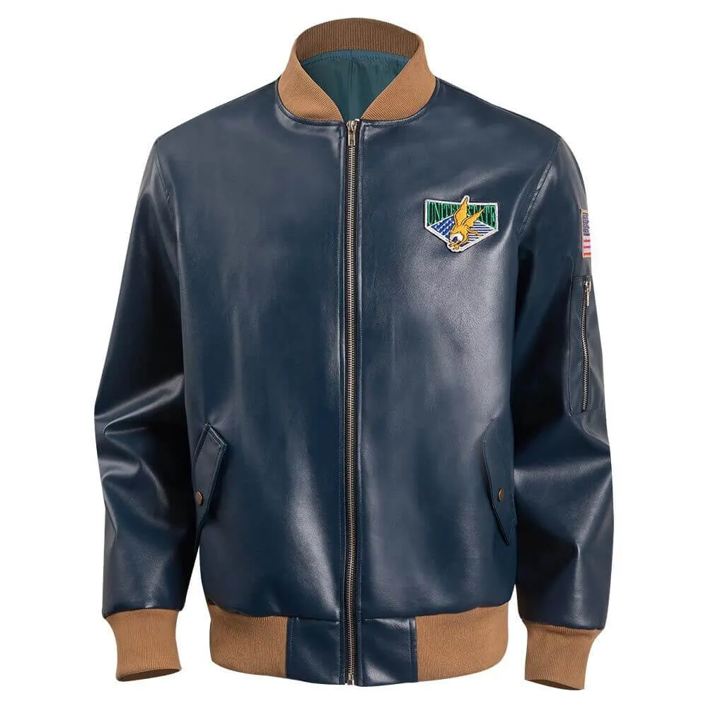 Leon Kennedy RE4 Remake Blue Leather Bomber Jacket with Patches