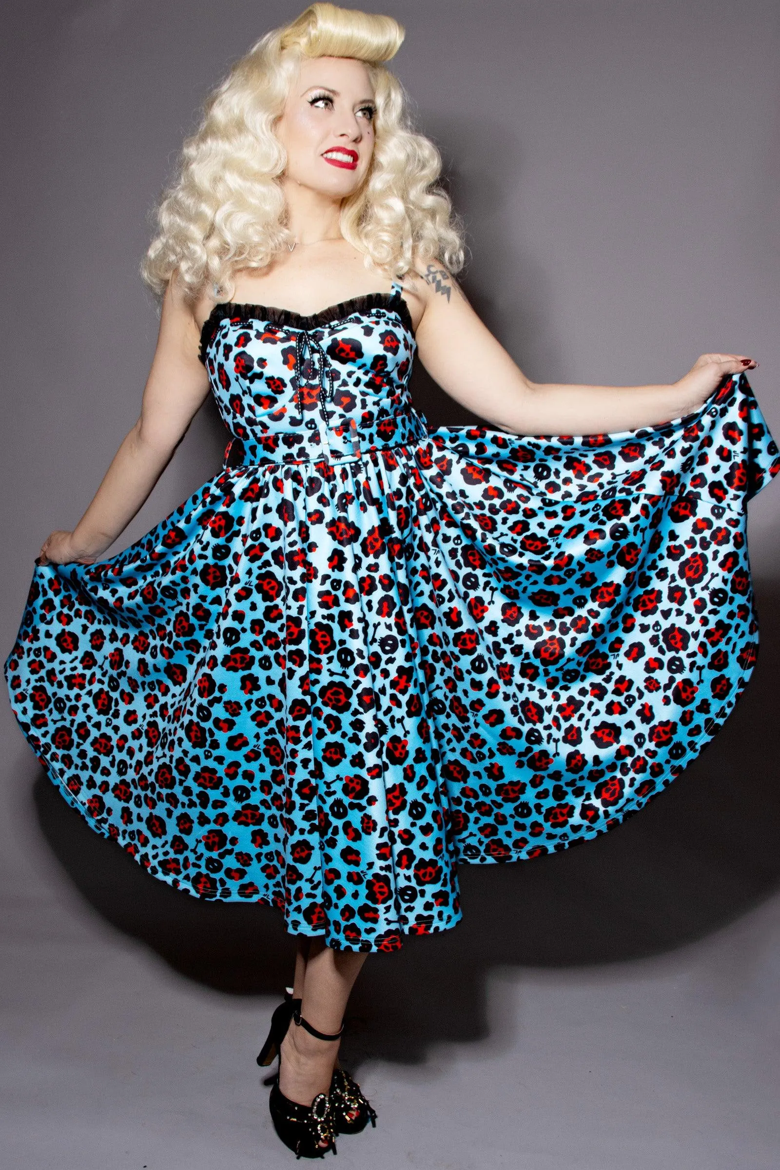 Love Bites Swing Dress - Leopard Blue Print