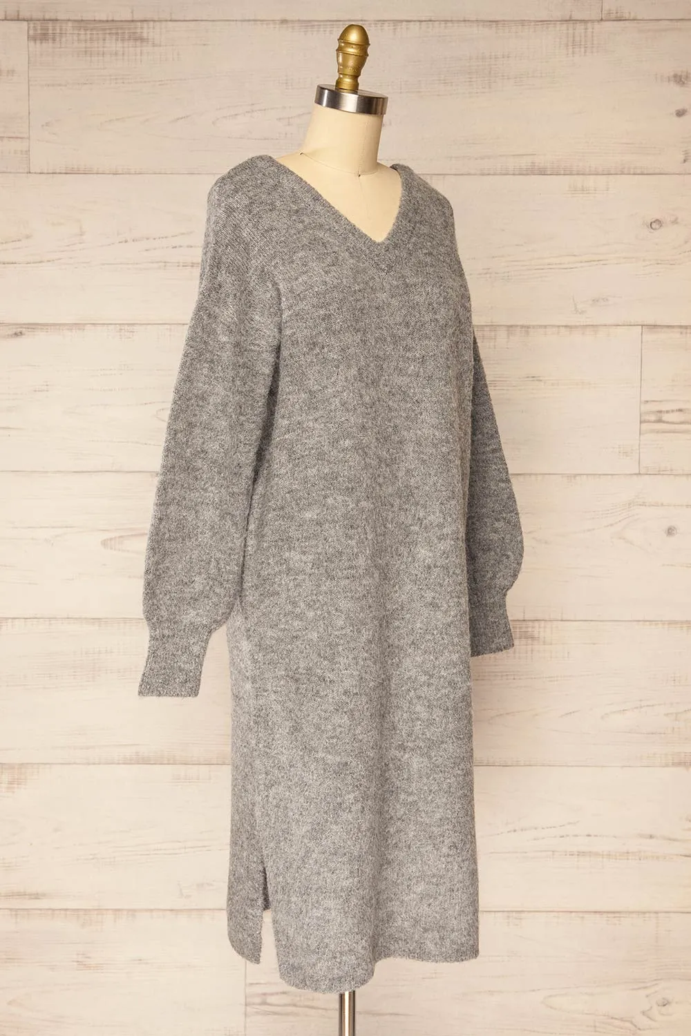 Lucienne | Grey Midi Fuzzy Knit Dress