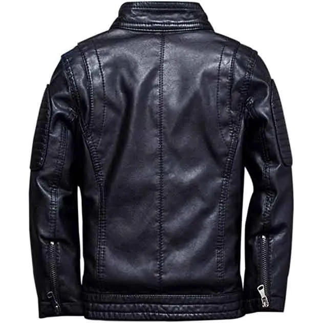 Mens Black Leather Motorcycle Jacket with Shoulder Studded