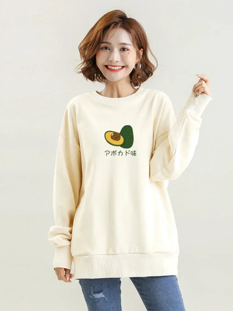 Metaversmall Cotton Women's Cartoon Print Harajuku Hoodies Sweatshirts Winter Long Sleeve O-Neck Loose Pullovers Tracksuit