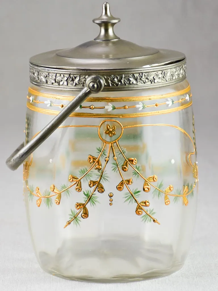 Mid century French biscuit jar with handpainted decoration