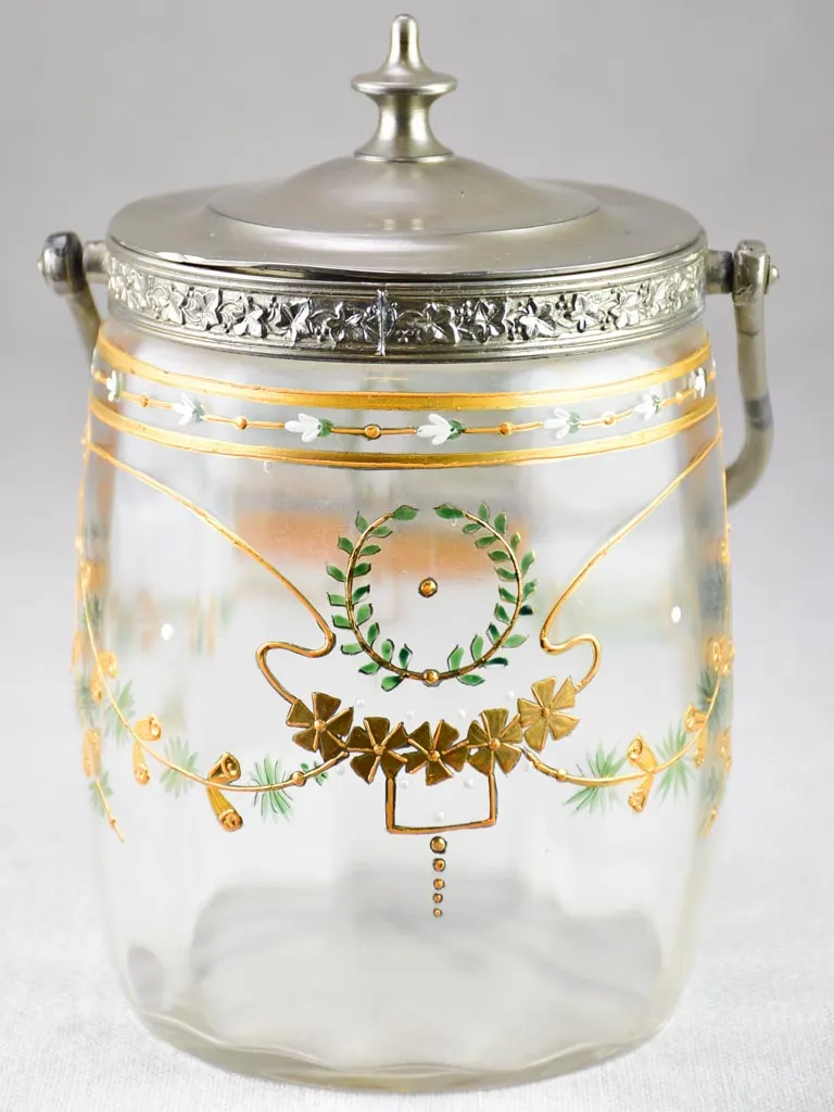 Mid century French biscuit jar with handpainted decoration