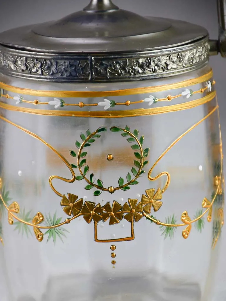 Mid century French biscuit jar with handpainted decoration