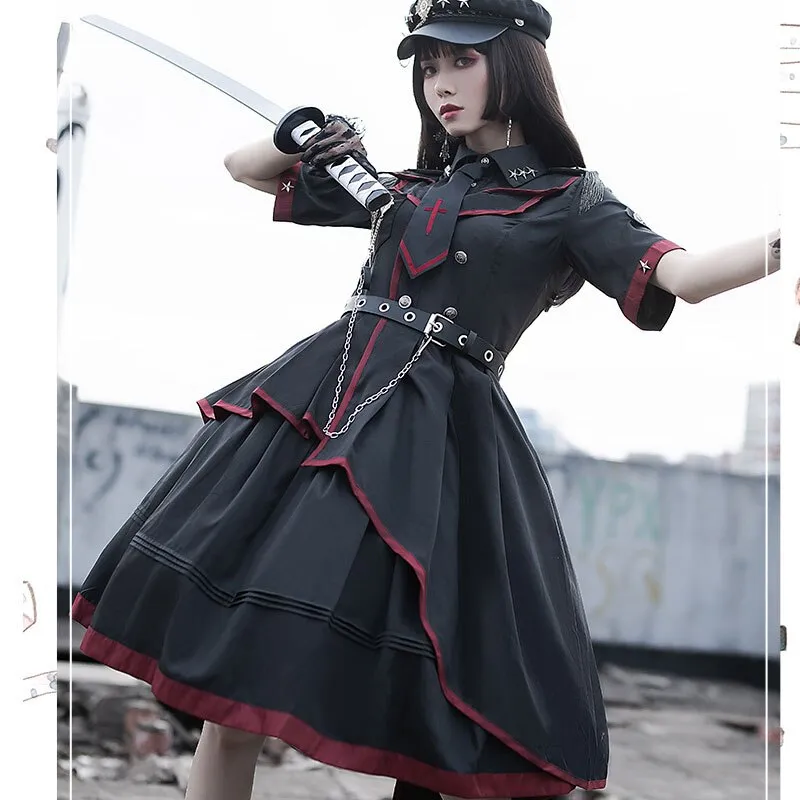 Militaray Style Uniform Cool Punk Short Sleeve Lolita Dress by YLF