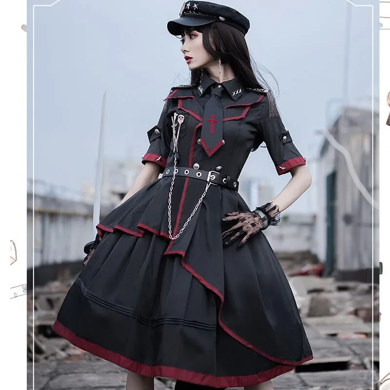Militaray Style Uniform Cool Punk Short Sleeve Lolita Dress by YLF