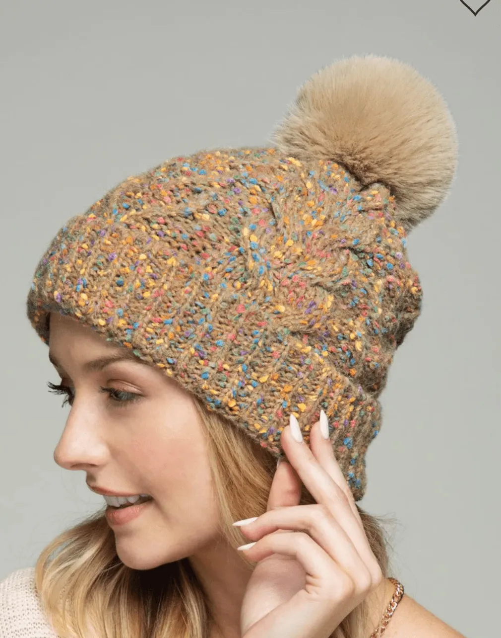 Multi Colored Pom Pom Knit Beanie Hat One Size 0040