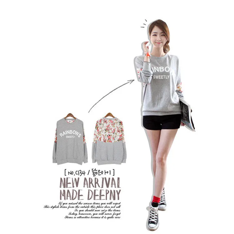 New Fashion Autumn Women's Cotton Loose Patchwork Hoodies Letter Sweatshirt Lace Stitching 3D Flowers