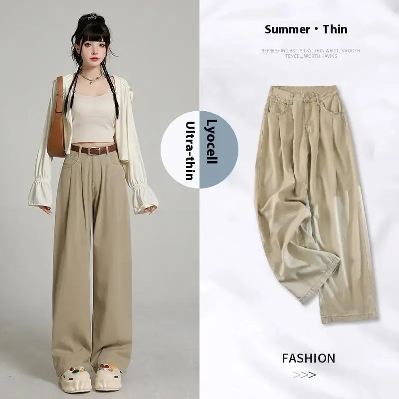 New High Waist Belly Contracting Versatile Breathable Draping Lengthened Wide Leg Pants